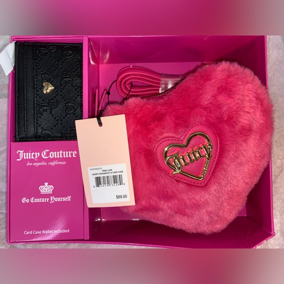 Juicy Couture ✨ furry heart 🩷 crossbody bag & card case 👛🩷✨💳 BRAND NEW - Picture 2 of 2